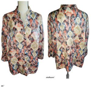 LARK LANE - New Tribal Trance 3/4 Sleeve Shimmering Top Size 16W